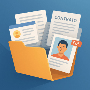 Carpeta virtual con documentos organizados para aplicar a pisos en alquiler.

